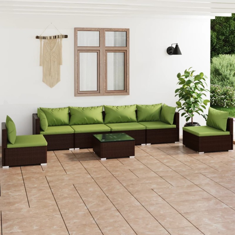 vidaXL 7-tlg. Garten-Lounge-Set mit Kissen Poly Rattan Braun vidaXL 7-tlg. Garten-Lounge-Set mit Kissen Poly Rattan Braun