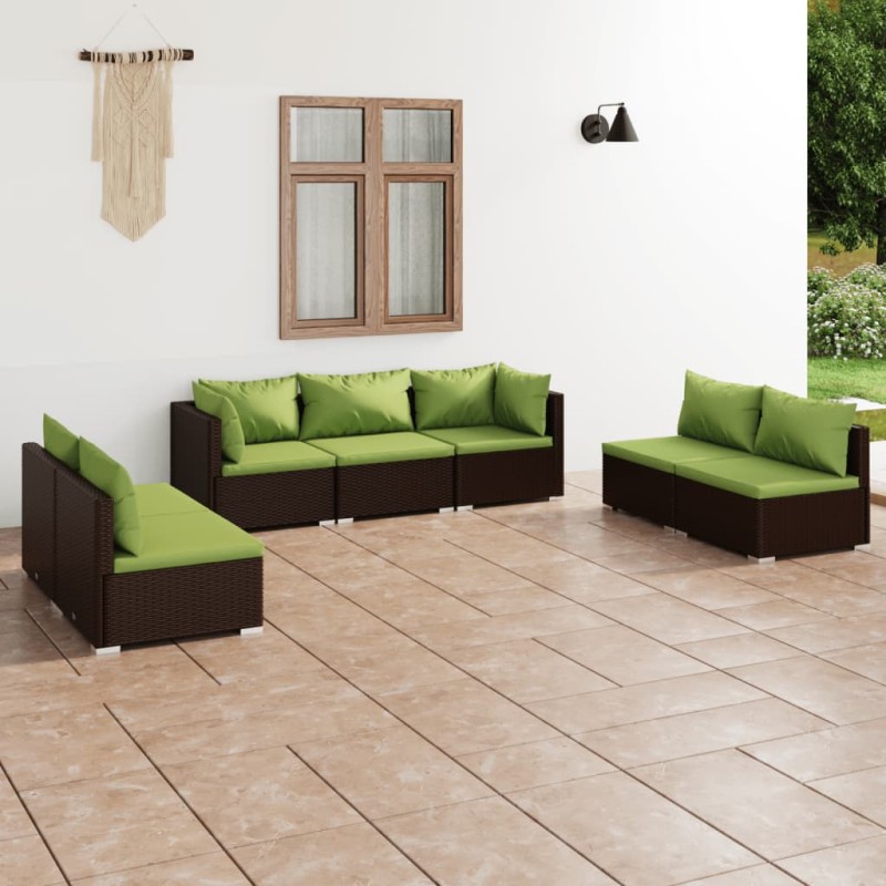 vidaXL 7-tlg. Garten-Lounge-Set mit Kissen Poly Rattan Braun vidaXL 7-tlg. Garten-Lounge-Set mit Kissen Poly Rattan Braun