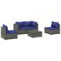 vidaXL 5-tlg. Garten-Lounge-Set mit Kissen Poly Rattan Grau vidaXL 5-tlg. Garten-Lounge-Set mit Kissen Poly Rattan Grau