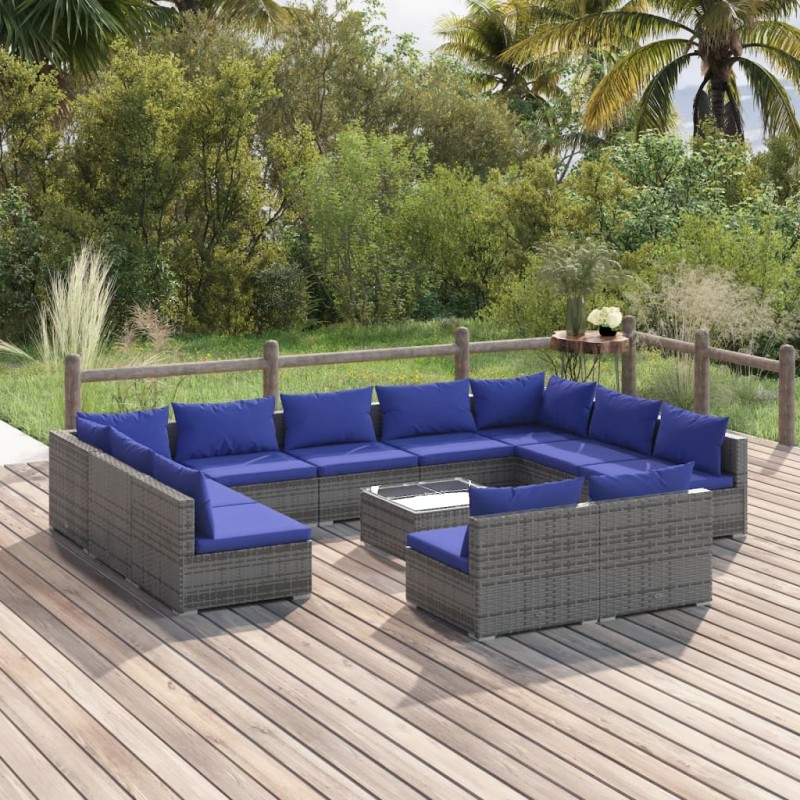 vidaXL 12-tlg. Garten-Lounge-Set mit Kissen Grau Poly Rattan vidaXL 12-tlg. Garten-Lounge-Set mit Kissen Grau Poly Rattan
