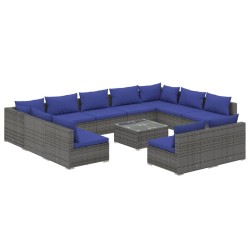 vidaXL 12-tlg. Garten-Lounge-Set mit Kissen Grau Poly Rattan