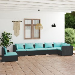 vidaXL 7-tlg. Garten-Lounge-Set mit Kissen Poly Rattan Schwarz