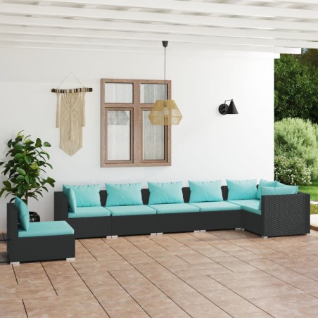 vidaXL 7-tlg. Garten-Lounge-Set mit Kissen Poly Rattan Schwarz