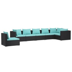 vidaXL 7-tlg. Garten-Lounge-Set mit Kissen Poly Rattan Schwarz