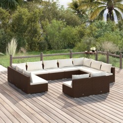 vidaXL 11-tlg. Garten-Lounge-Set mit Kissen Braun Poly Rattan