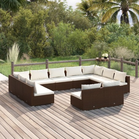 vidaXL 11-tlg. Garten-Lounge-Set mit Kissen Braun Poly Rattan