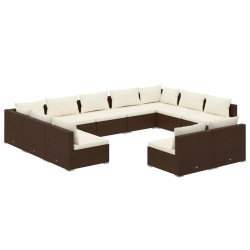 vidaXL 11-tlg. Garten-Lounge-Set mit Kissen Braun Poly Rattan