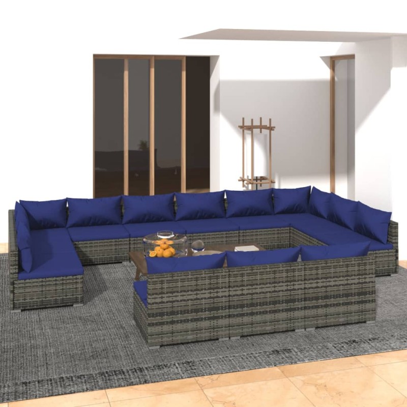 vidaXL 13-tlg. Garten-Lounge-Set mit Kissen Grau Poly Rattan vidaXL 13-tlg. Garten-Lounge-Set mit Kissen Grau Poly Rattan