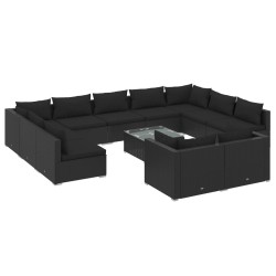vidaXL 12-tlg. Garten-Lounge-Set mit Kissen Schwarz Poly Rattan