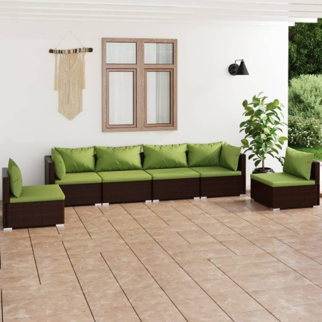 vidaXL 6-tlg. Garten-Lounge-Set mit Kissen Poly Rattan Braun