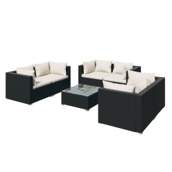 vidaXL 7-tlg. Garten-Lounge-Set mit Kissen Poly Rattan Schwarz