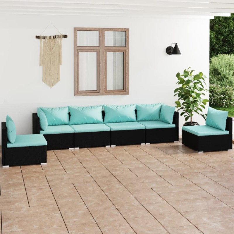 vidaXL 6-tlg. Garten-Lounge-Set mit Kissen Poly Rattan Schwarz vidaXL 6-tlg. Garten-Lounge-Set mit Kissen Poly Rattan Schwarz