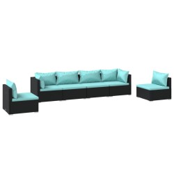 vidaXL 6-tlg. Garten-Lounge-Set mit Kissen Poly Rattan Schwarz
