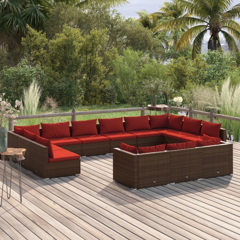 vidaXL 13-tlg. Garten-Lounge-Set mit Kissen Braun Poly Rattan vidaXL 13-tlg. Garten-Lounge-Set mit Kissen Braun Poly Rattan
