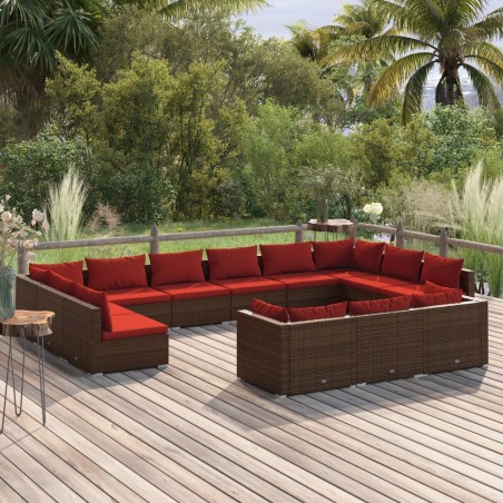 vidaXL 13-tlg. Garten-Lounge-Set mit Kissen Braun Poly Rattan