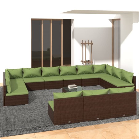 vidaXL 14-tlg. Garten-Lounge-Set mit Kissen Braun Poly Rattan