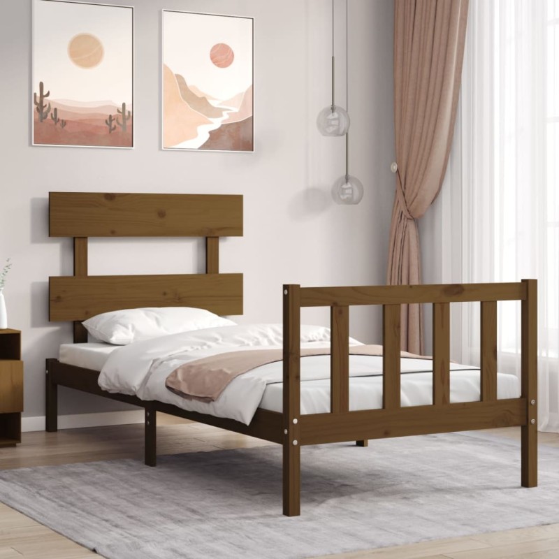 Massivholzbett mit Kopfteil Honigbraun Massivholzbett mit Kopfteil Honigbraun
