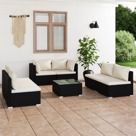 vidaXL 7-tlg. Garten-Lounge-Set mit Kissen Poly Rattan Schwarz