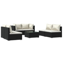 vidaXL 7-tlg. Garten-Lounge-Set mit Kissen Poly Rattan Schwarz