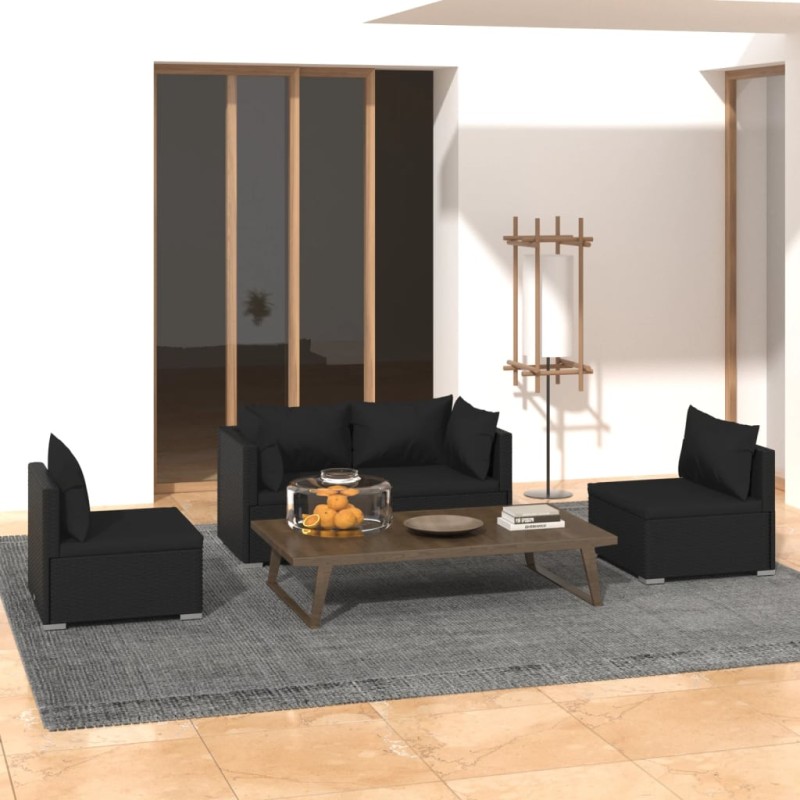 vidaXL 4-tlg. Garten-Lounge-Set mit Kissen Poly Rattan Schwarz vidaXL 4-tlg. Garten-Lounge-Set mit Kissen Poly Rattan Schwarz
