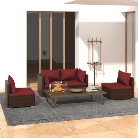 vidaXL 4-tlg. Garten-Lounge-Set mit Auflagen Poly Rattan Braun