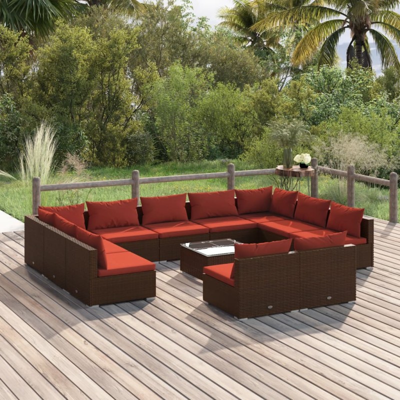 vidaXL 12-tlg. Garten-Lounge-Set mit Kissen Braun Poly Rattan vidaXL 12-tlg. Garten-Lounge-Set mit Kissen Braun Poly Rattan