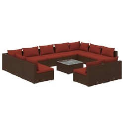 vidaXL 12-tlg. Garten-Lounge-Set mit Kissen Braun Poly Rattan
