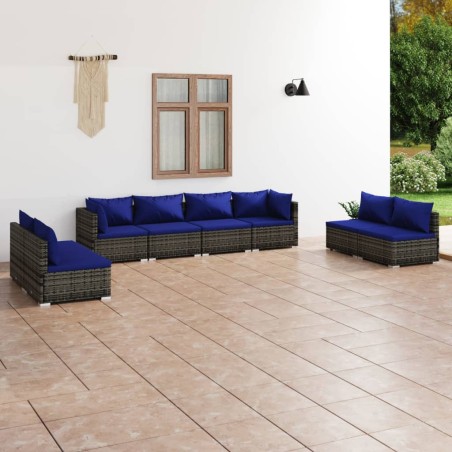 vidaXL 8-tlg. Garten-Lounge-Set mit Kissen Poly Rattan Grau