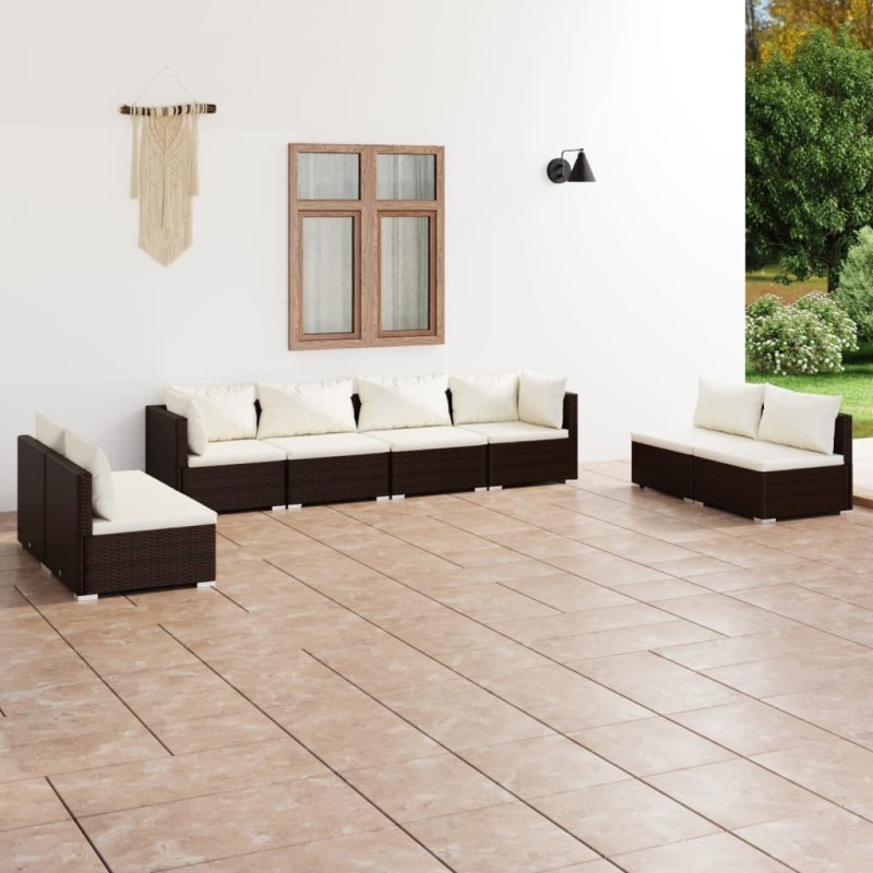 vidaXL 8-tlg. Garten-Lounge-Set mit Kissen Poly Rattan Braun vidaXL 8-tlg. Garten-Lounge-Set mit Kissen Poly Rattan Braun