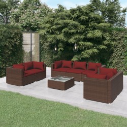 vidaXL 8-tlg. Garten-Lounge-Set mit Kissen Poly Rattan Braun