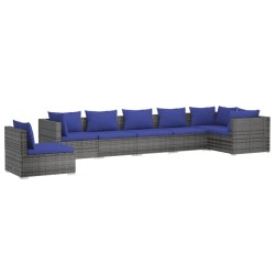 vidaXL 7-tlg. Garten-Lounge-Set mit Kissen Poly Rattan Grau