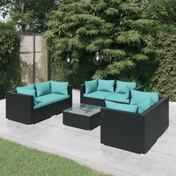 vidaXL 7-tlg. Garten-Lounge-Set mit Kissen Poly Rattan Schwarz