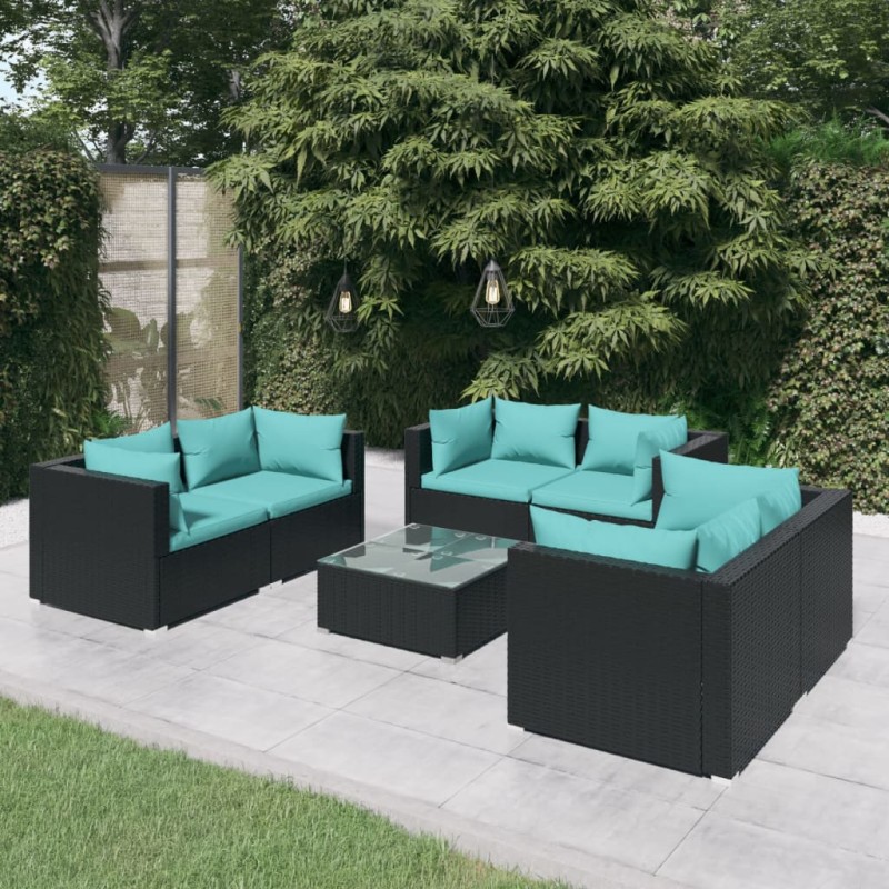 vidaXL 7-tlg. Garten-Lounge-Set mit Kissen Poly Rattan Schwarz vidaXL 7-tlg. Garten-Lounge-Set mit Kissen Poly Rattan Schwarz