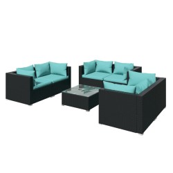 vidaXL 7-tlg. Garten-Lounge-Set mit Kissen Poly Rattan Schwarz