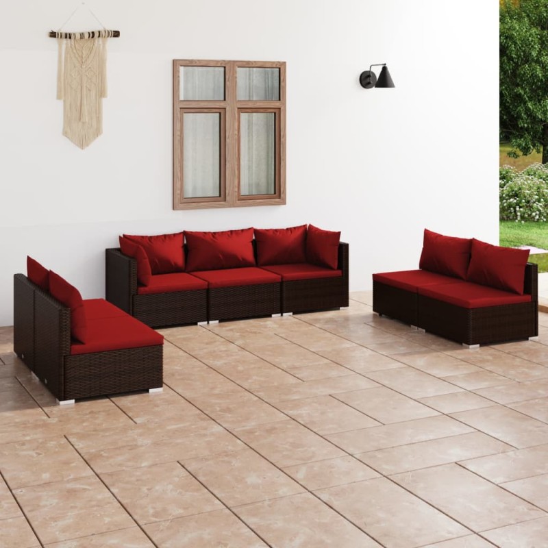vidaXL 7-tlg. Garten-Lounge-Set mit Kissen Poly Rattan Braun vidaXL 7-tlg. Garten-Lounge-Set mit Kissen Poly Rattan Braun