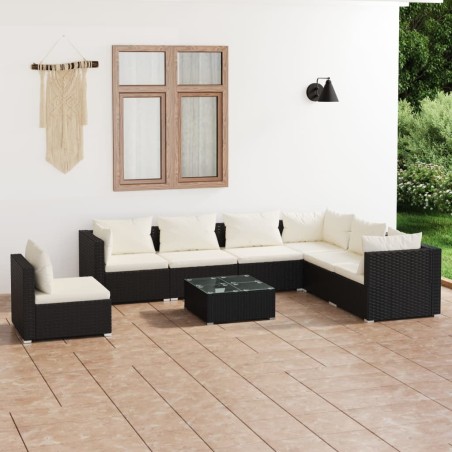 vidaXL 8-tlg. Garten-Lounge-Set mit Kissen Poly Rattan Schwarz