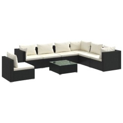vidaXL 8-tlg. Garten-Lounge-Set mit Kissen Poly Rattan Schwarz