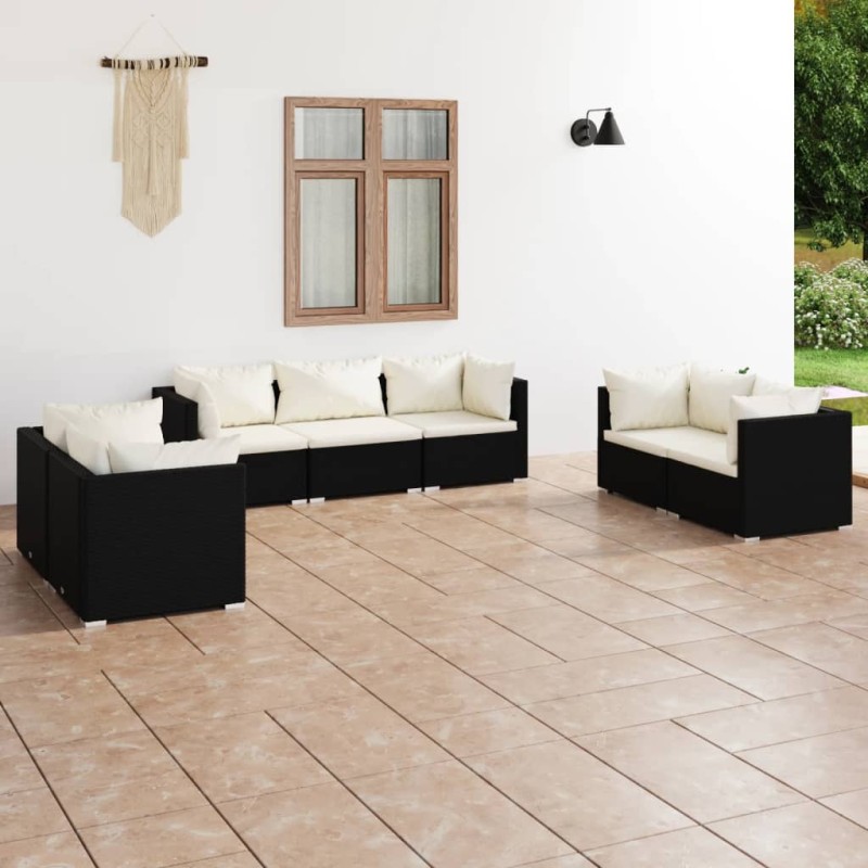 vidaXL 7-tlg. Garten-Lounge-Set mit Kissen Poly Rattan Schwarz vidaXL 7-tlg. Garten-Lounge-Set mit Kissen Poly Rattan Schwarz