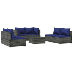 vidaXL 7-tlg. Garten-Lounge-Set mit Kissen Poly Rattan Grau