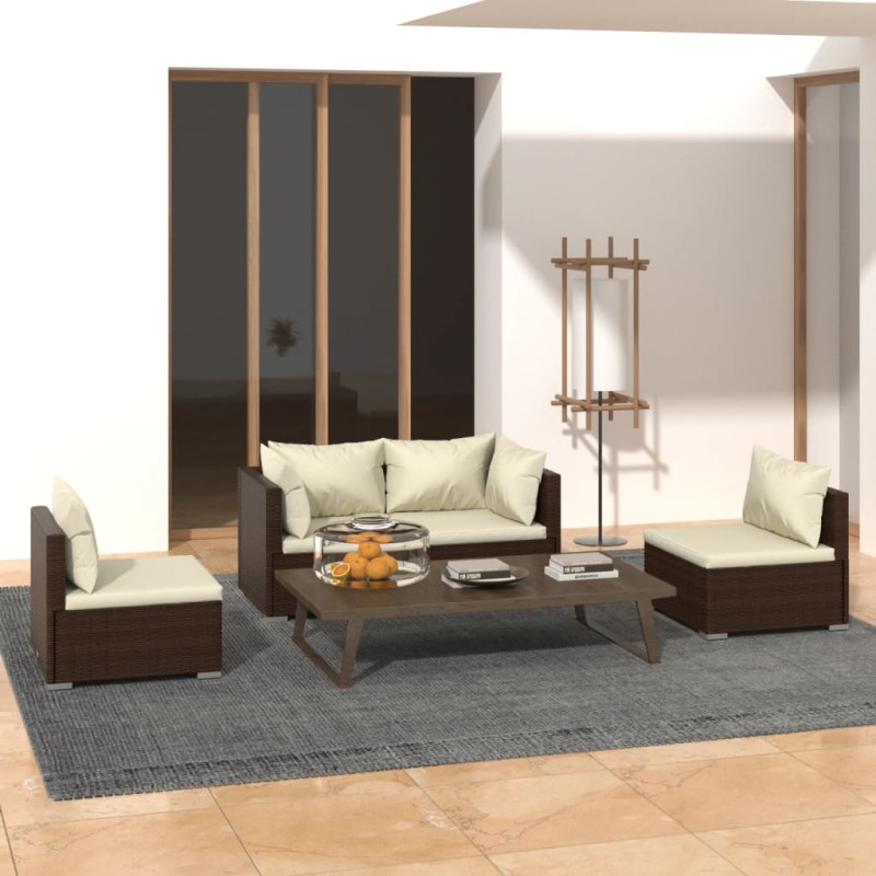 vidaXL 4-tlg. Garten-Lounge-Set mit Kissen Poly Rattan Braun vidaXL 4-tlg. Garten-Lounge-Set mit Kissen Poly Rattan Braun
