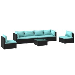 vidaXL 7-tlg. Garten-Lounge-Set mit Kissen Poly Rattan Schwarz