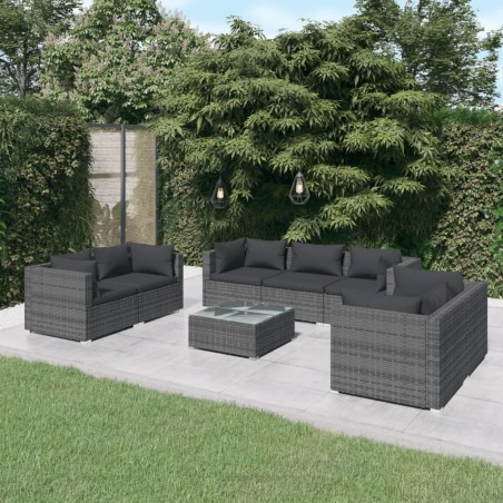 vidaXL 8-tlg. Garten-Lounge-Set mit Kissen Poly Rattan Grau
