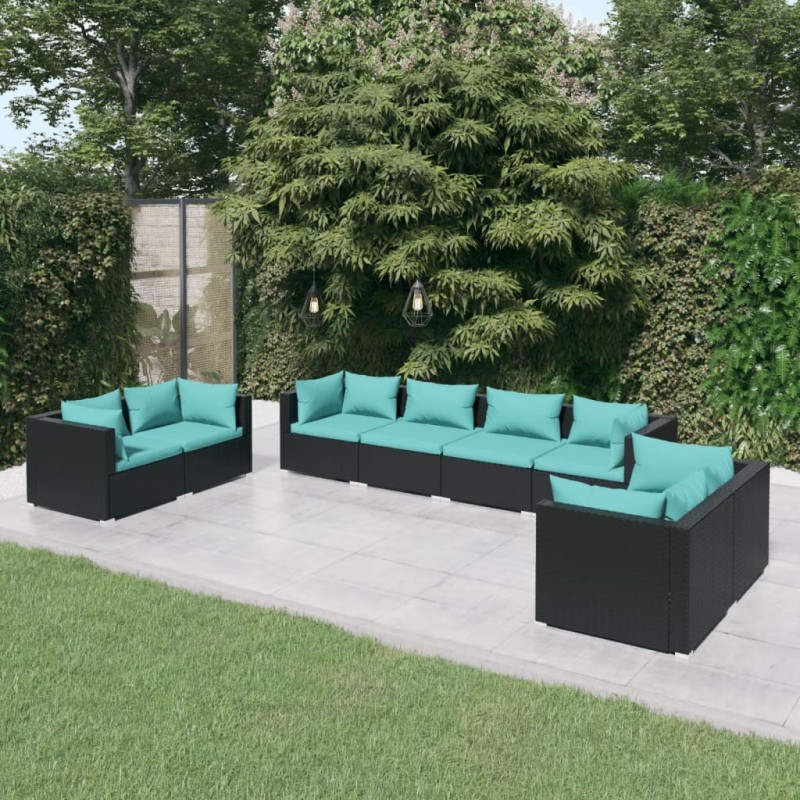 vidaXL 8-tlg. Garten-Lounge-Set mit Kissen Poly Rattan Schwarz vidaXL 8-tlg. Garten-Lounge-Set mit Kissen Poly Rattan Schwarz