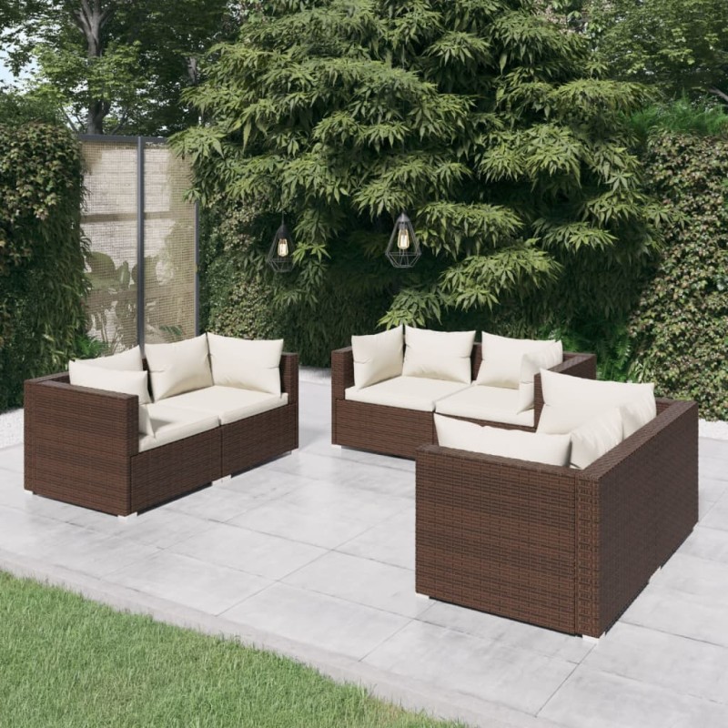 vidaXL 6-tlg. Garten-Lounge-Set mit Kissen Poly Rattan Braun vidaXL 6-tlg. Garten-Lounge-Set mit Kissen Poly Rattan Braun