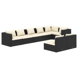vidaXL 8-tlg. Garten-Lounge-Set mit Kissen Schwarz Poly Rattan