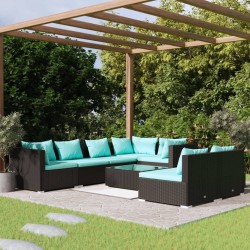 vidaXL 8-tlg. Garten-Lounge-Set mit Kissen Schwarz Poly Rattan