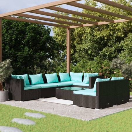 vidaXL 8-tlg. Garten-Lounge-Set mit Kissen Schwarz Poly Rattan