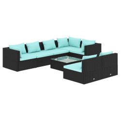 vidaXL 8-tlg. Garten-Lounge-Set mit Kissen Schwarz Poly Rattan