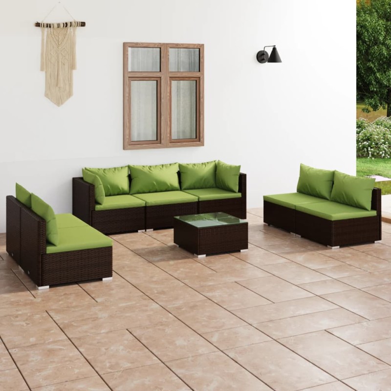 vidaXL 8-tlg. Garten-Lounge-Set mit Kissen Poly Rattan Braun vidaXL 8-tlg. Garten-Lounge-Set mit Kissen Poly Rattan Braun