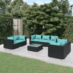 vidaXL 8-tlg. Garten-Lounge-Set mit Kissen Poly Rattan Schwarz